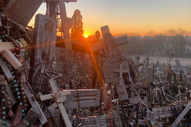 Sunrise at the Hill of Crosses - 2 countries in 1 day - Crossing the Latvia-Lithuania border